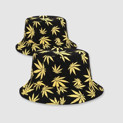 yellow leaf design fishing bucket hat