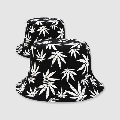white leaf design fishing bucket hat