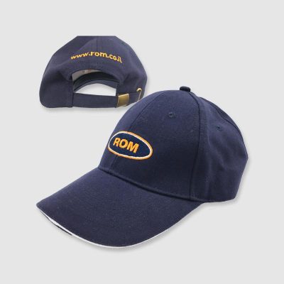 dark blue baseball cap with ROM logo