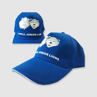 blue kid baseball cap with heat transfer logo