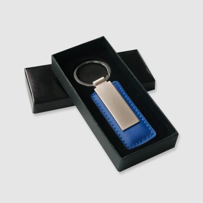 blue leather keyring with gift box