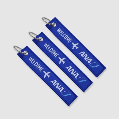 blue with woven logo key tag