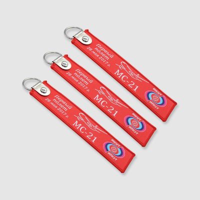 red embroidered key ring