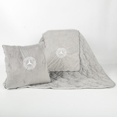 benz pillow with blanket in grey