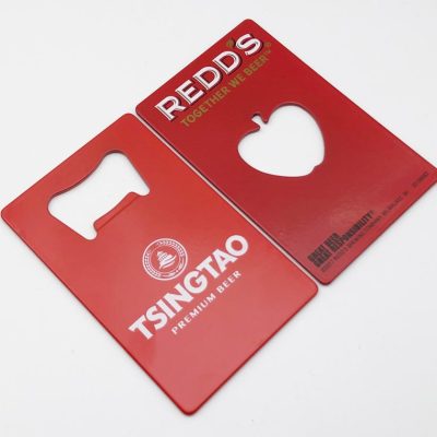 red coated credit card bottle opener
