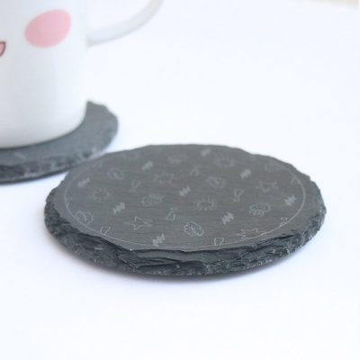 Sweaty funny custom slate coasters, LASER LOGO, ROUND
