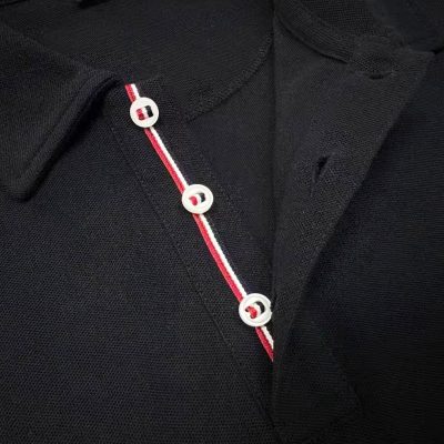 black polo shirts, buttons