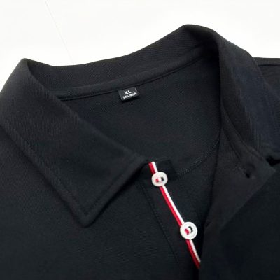 black polos, neck buttons