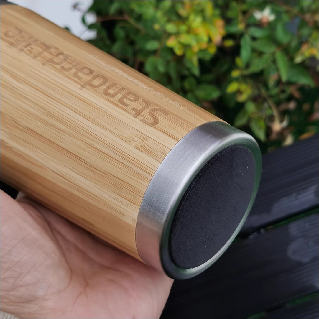 16 oz Insulated Stainless Steel Bamboo Coffee Cup 4 anti-slip pad at bottom